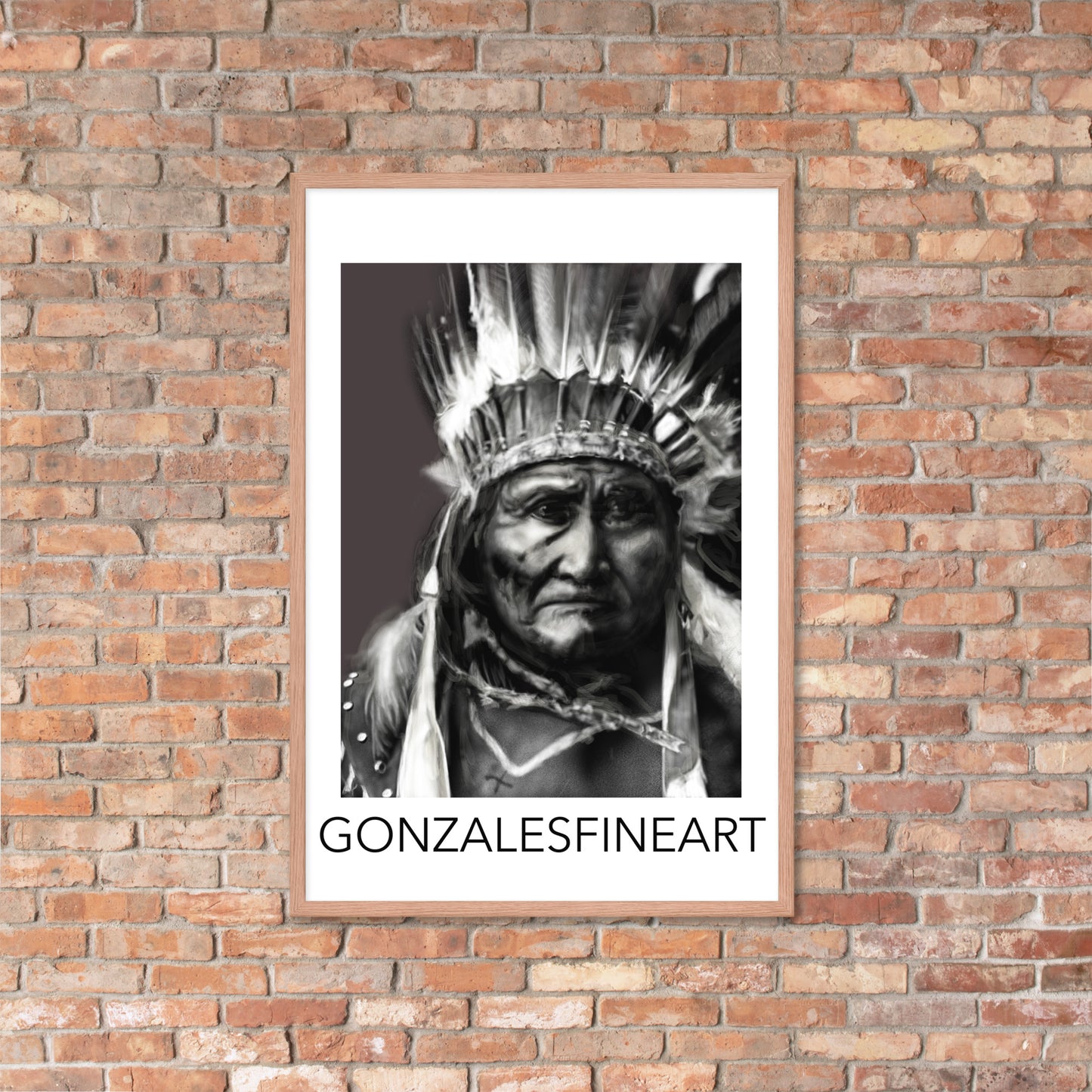 Geronimo War Bonnet Black and White Framed poster