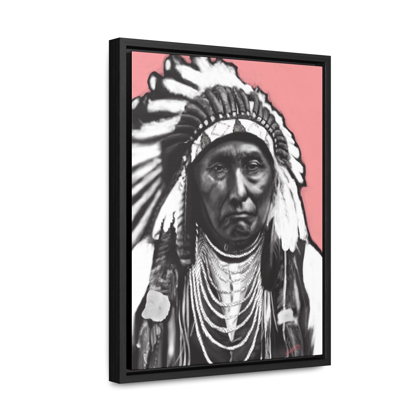 Chief Joseph Black, White and Pink - Gallery Canvas Wraps, Vertical Frame